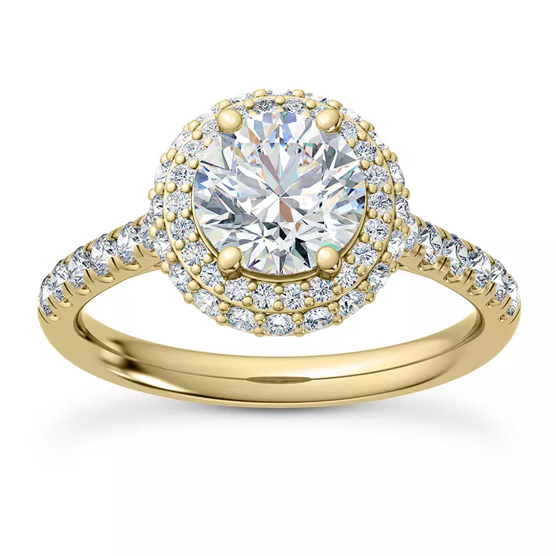 14K Yellow Gold Leoni Double Halo Engagement Ring