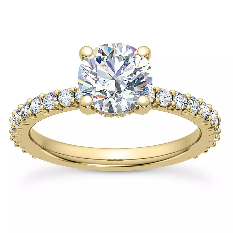 14K Yellow Gold Thalia Diamond Prong and Pave Engagement Ring