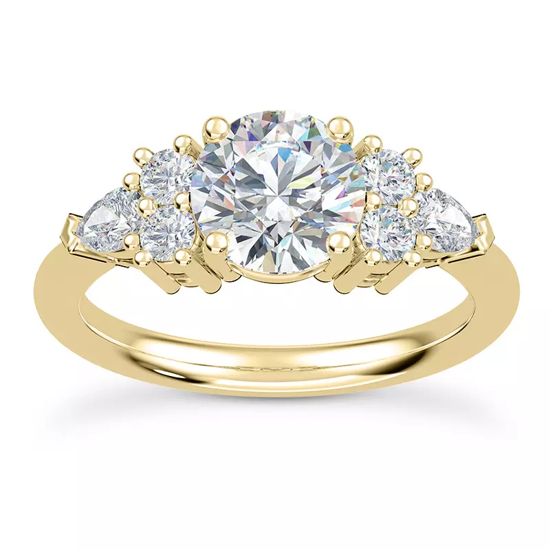 14K Yellow Gold Serene Round And Pear Engagement Ring