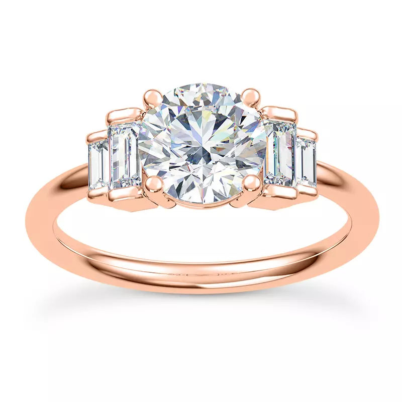 14K Rose Gold Aya Graduated Straight Baguette Engagement Ring