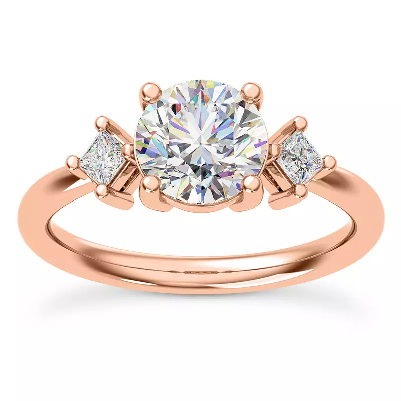 14K Rose Gold Princesa Three-Stone Engagement Ring