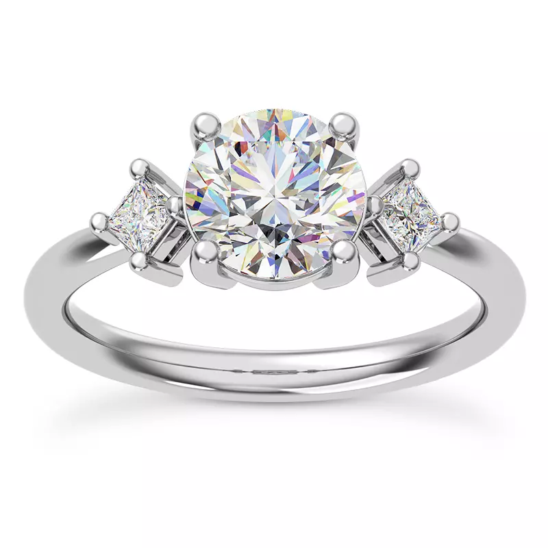 14K White Gold Princesa Three-Stone Engagement Ring