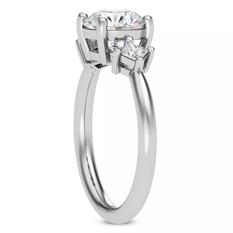 14K White Gold Princesa Three-Stone Engagement Ring