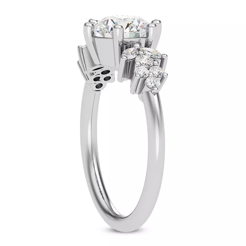 14K White Gold Dee Marquise And Round Diamond Cluster Engagement Ring