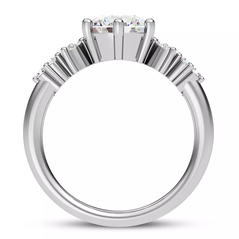 14K White Gold Dee Marquise And Round Diamond Cluster Engagement Ring