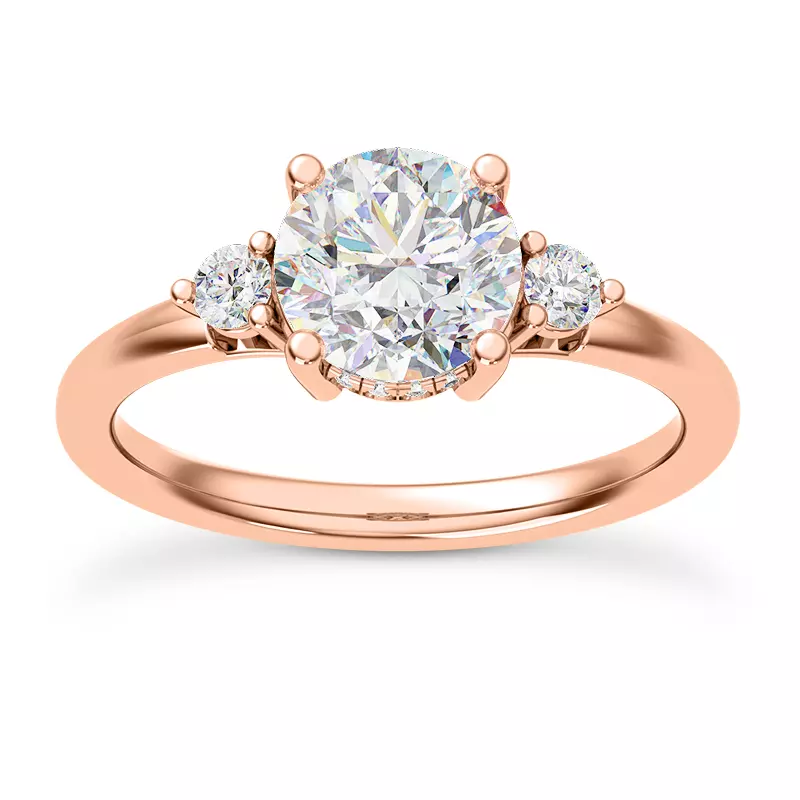 14K Rose Gold Stacy Petite Three-Stone Hidden Halo Engagement Ring