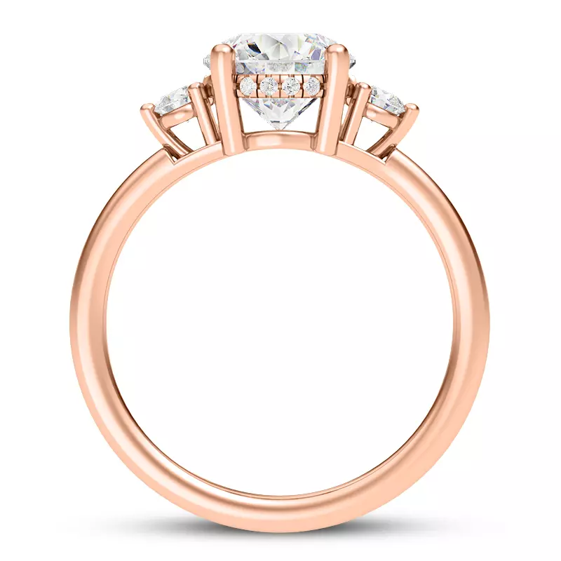 14K Rose Gold Stacy Petite Three-Stone Hidden Halo Engagement Ring