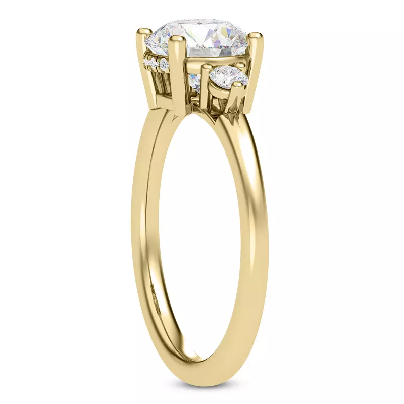 14K Yellow Gold Stacy Petite Three-Stone Hidden Halo Engagement Ring