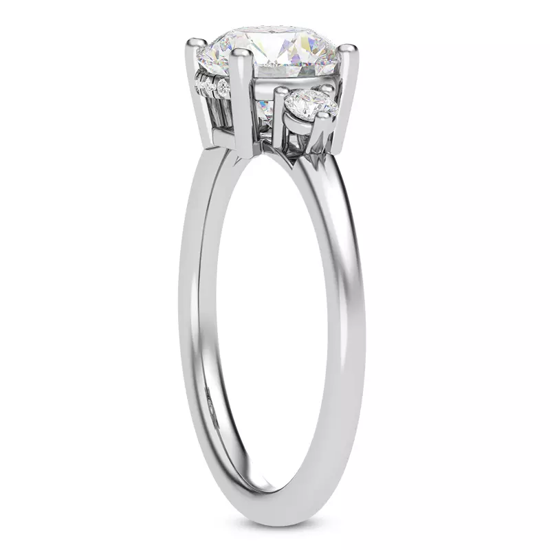 18K White Gold Stacy Petite Three-Stone Hidden Halo Engagement Ring