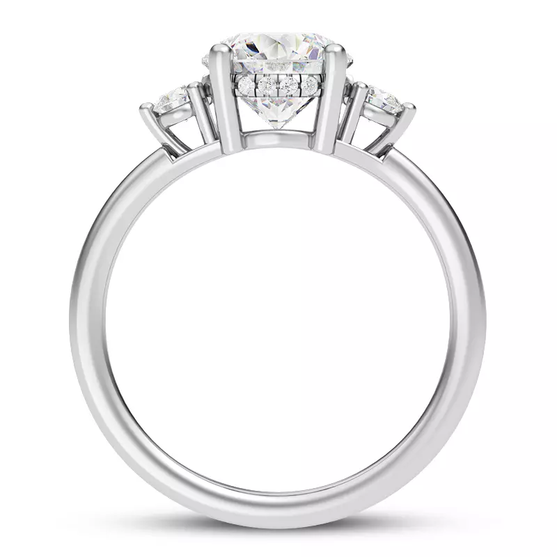 18K White Gold Stacy Petite Three-Stone Hidden Halo Engagement Ring