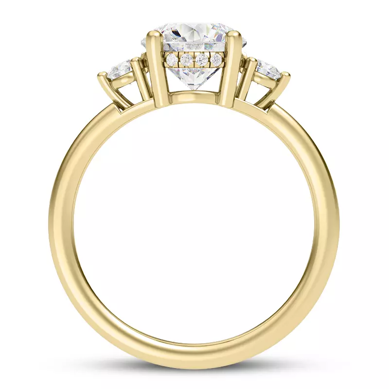 18K Yellow Gold Stacy Petite Three-Stone Hidden Halo Engagement Ring