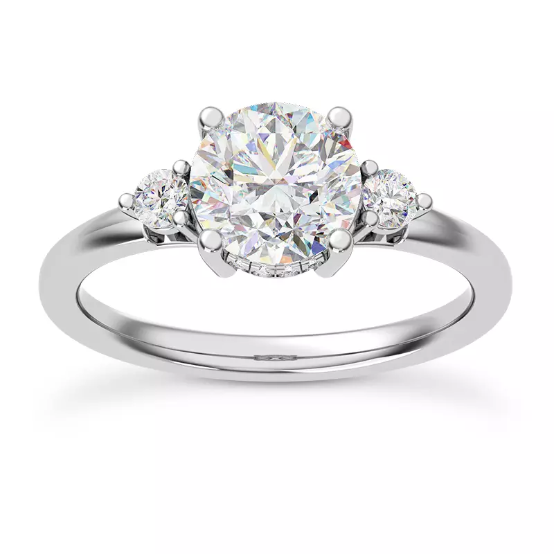 Platinum Stacy Petite Three-Stone Hidden Halo Engagement Ring