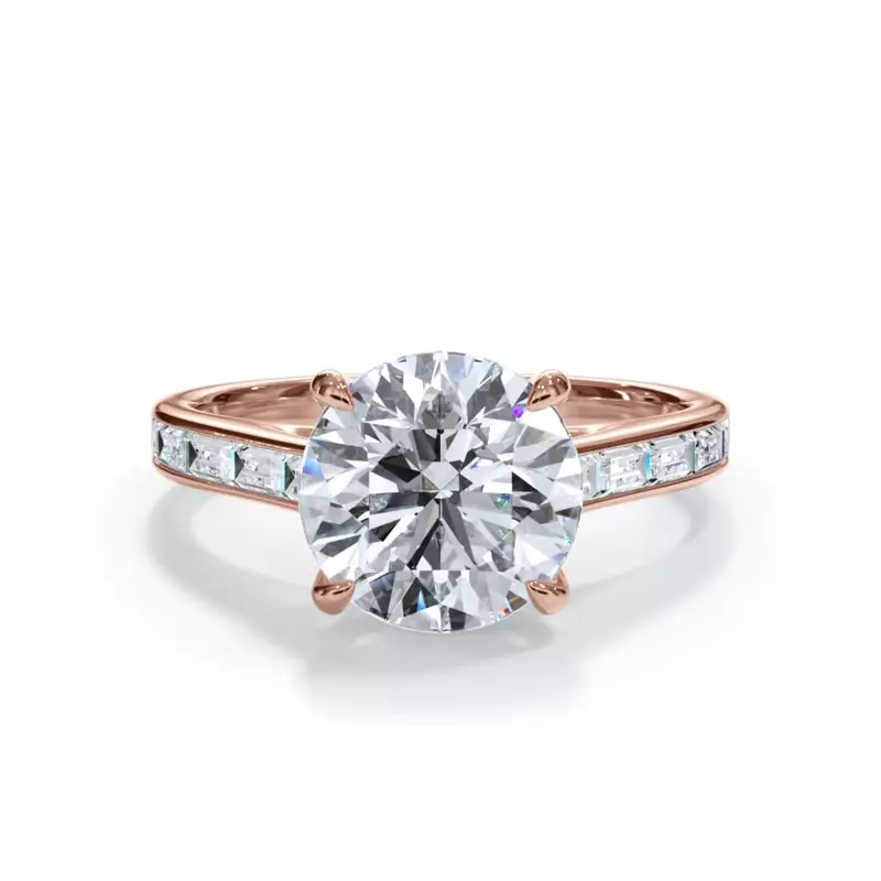 14K Rose Gold Bellora Channel-Set Baguette Cathedral Engagement Ring