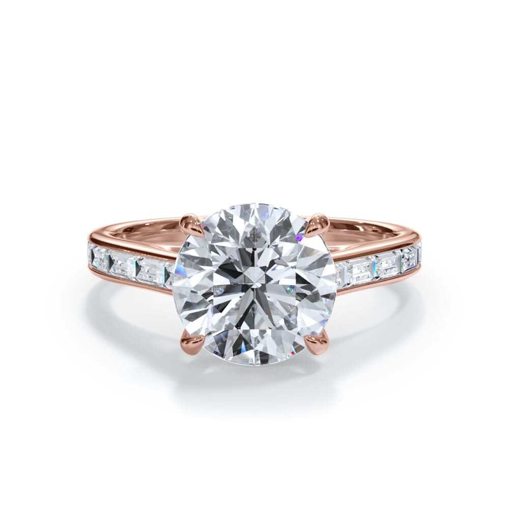 14K Rose Gold Bellora Channel-Set Baguette Cathedral Engagement Ring