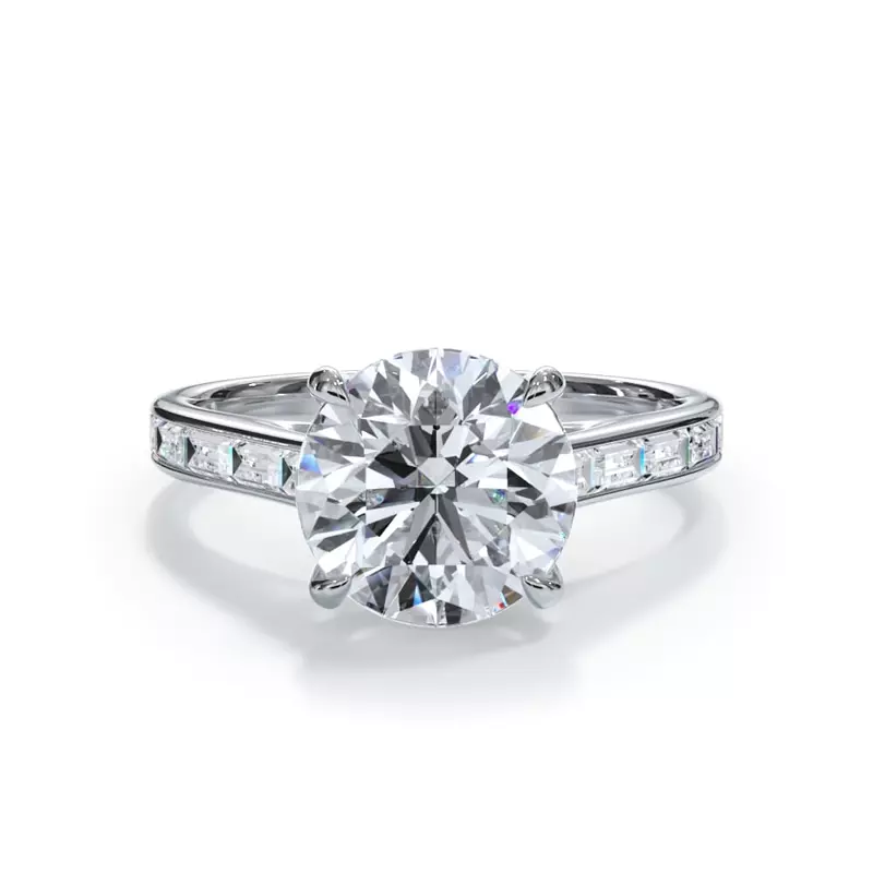 14K White Gold Bellora Channel-Set Lab Baguette Cathedral Engagement Ring