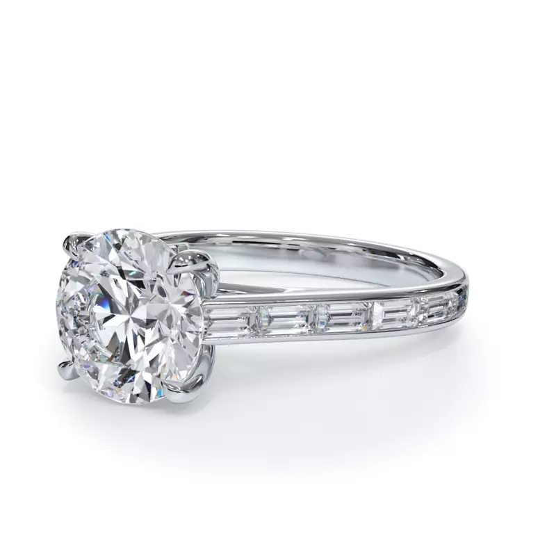 Platinum Bellora Channel-Set Baguette Cathedral Engagement Ring