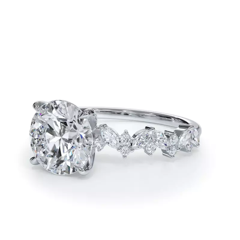 14K White Gold Bellora Marquise and Round Diamond Engagement Ring
