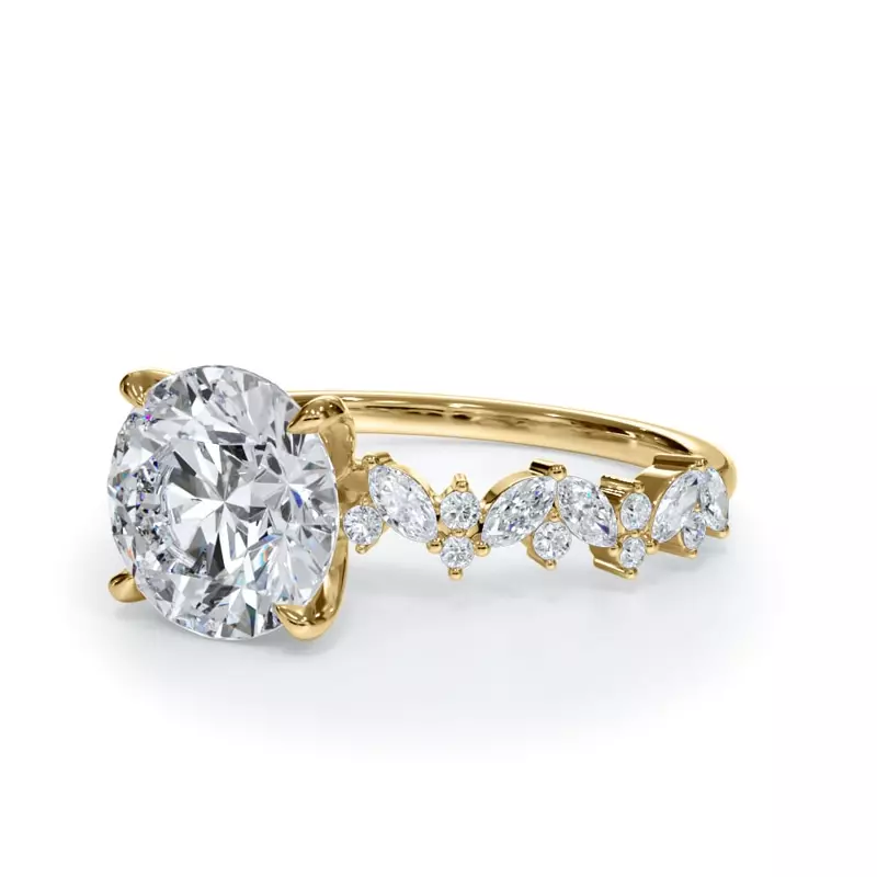 14K Yellow Gold Bellora Marquise and Round Diamond Engagement Ring