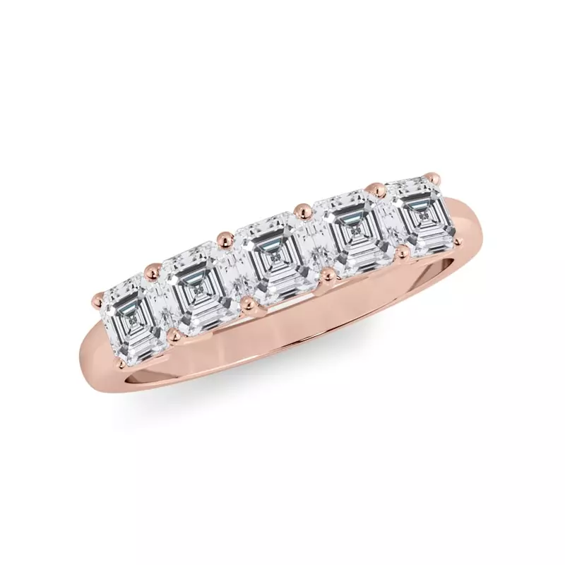 14K Rose Gold Asscher Cut Diamond 5 Stone Ring (1.00 ct. tw.)