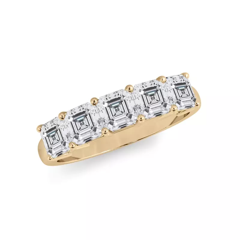 14K Yellow Gold Asscher Cut Lab Diamond 5 Stone Ring (1.50 ct. tw.)
