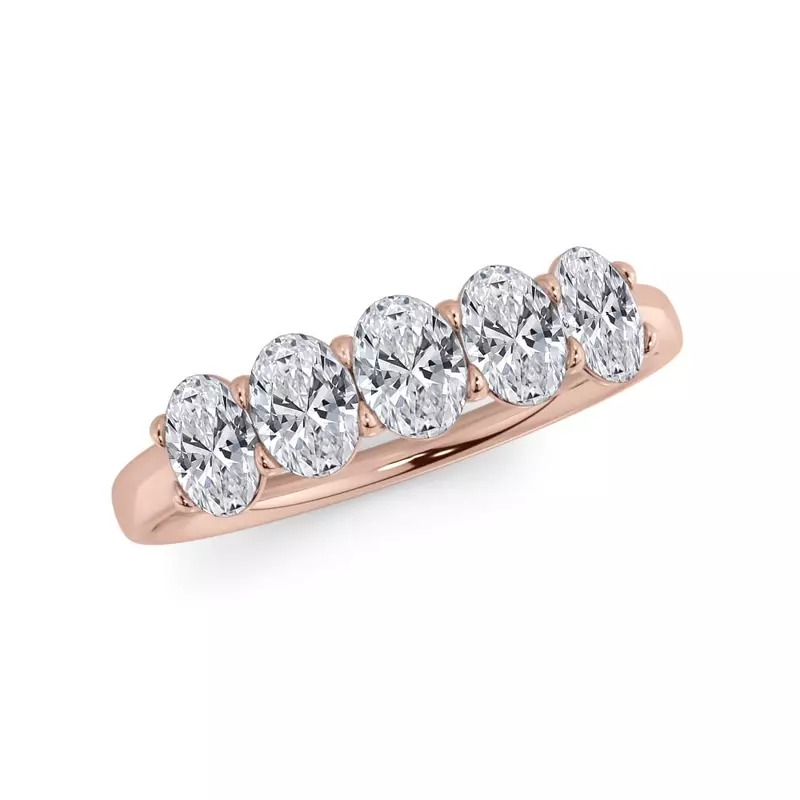 18K Rose Gold Oval Cut Lab Diamond 5 Stone Ring (1.00 ct. tw.)