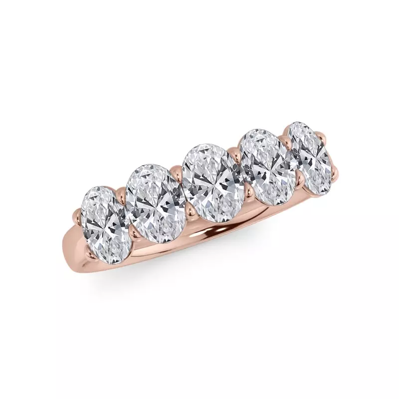 14K Rose Gold Oval Cut Lab Diamond 5 Stone Ring (1.50 ct. tw.)