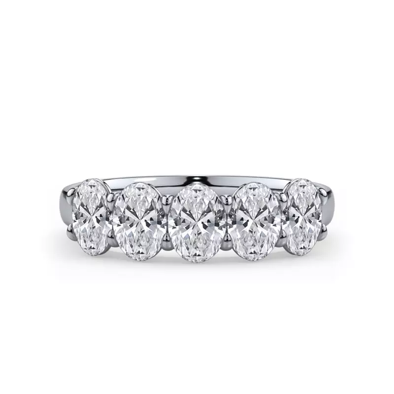 14K White Gold Oval Cut Lab Diamond 5 Stone Ring (1.50 ct. tw.)