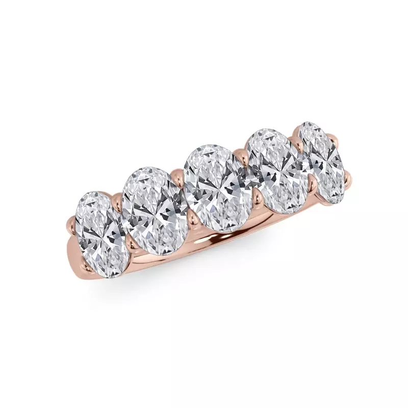18K Rose Gold Oval Cut Lab Diamond 5 Stone Ring (2.00 ct. tw.)
