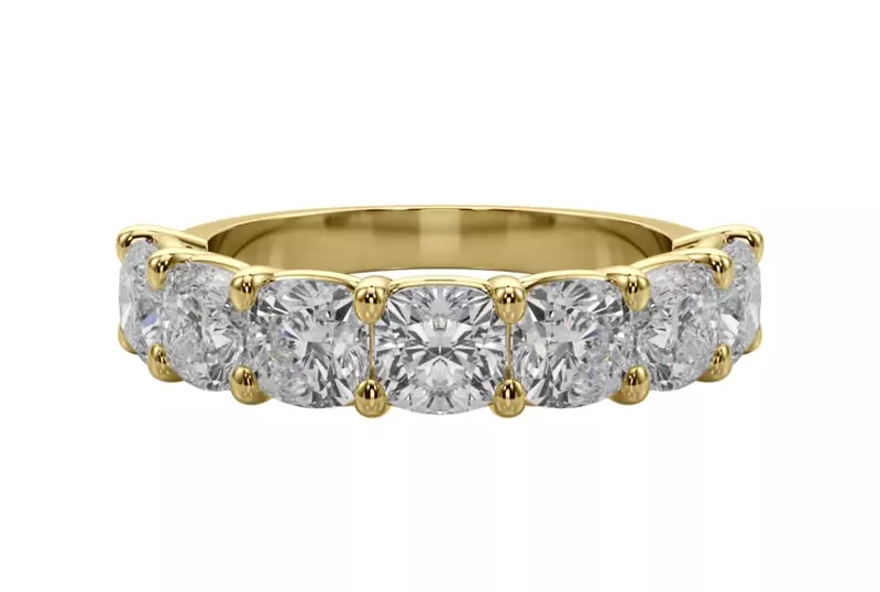 18K Yellow Gold Cushion Cut Diamond 7 Stone Ring (3.00 ct. tw.)