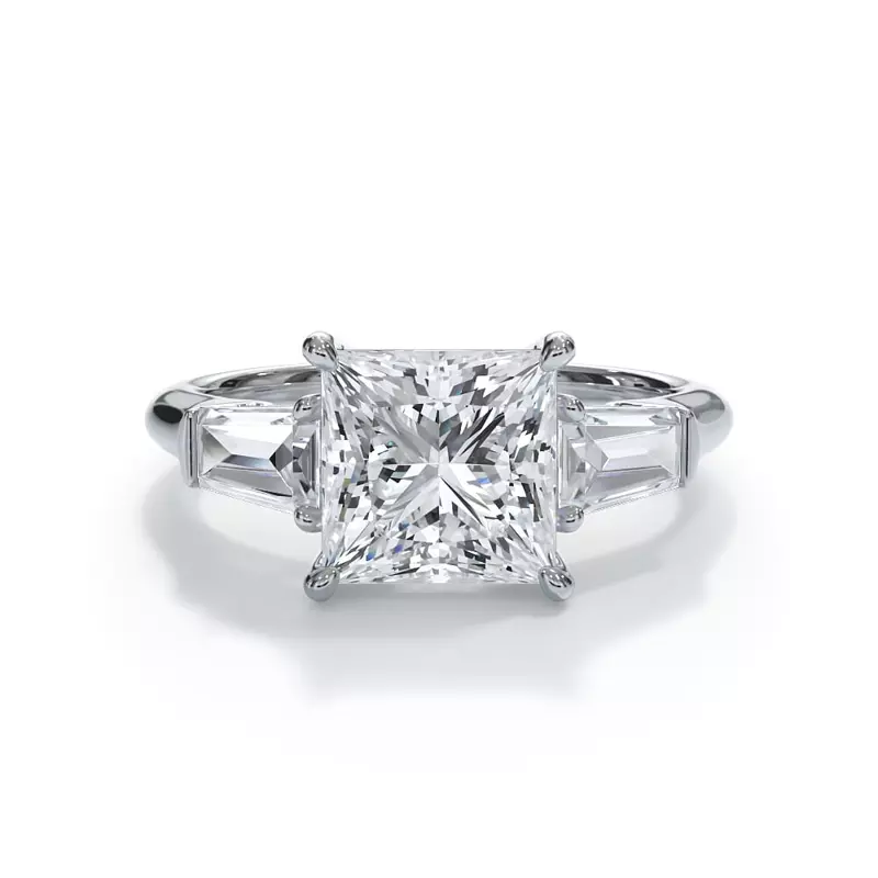 14K White Gold Bellora Grand Tapered Lab Baguette Engagement Ring