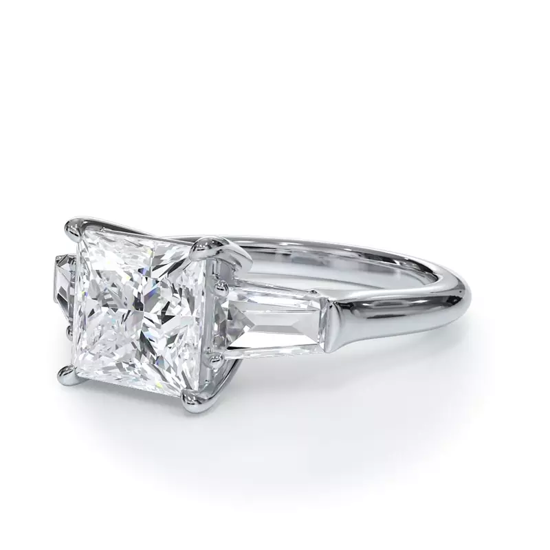 14K White Gold Bellora Grand Tapered Lab Baguette Engagement Ring