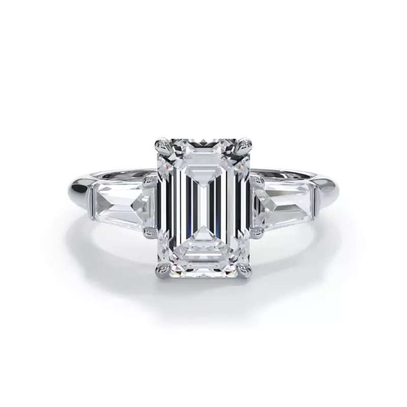 14K White Gold Bellora Grand Tapered Lab Baguette Engagement Ring