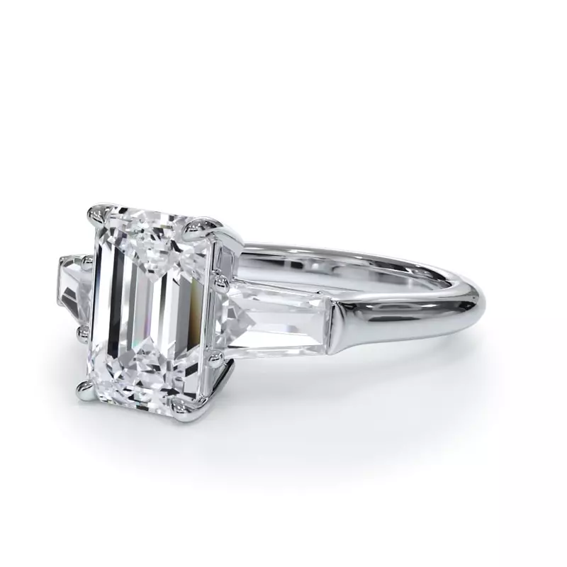 14K White Gold Bellora Grand Tapered Lab Baguette Engagement Ring