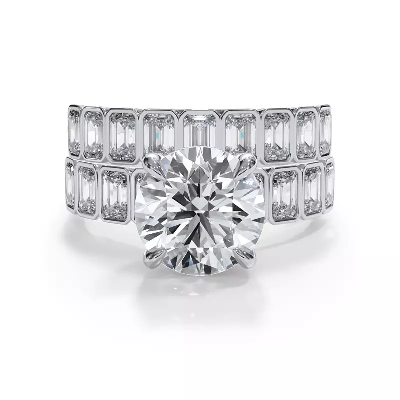 14K White Gold Bellora Lab Emerald-Cut Bezel Band