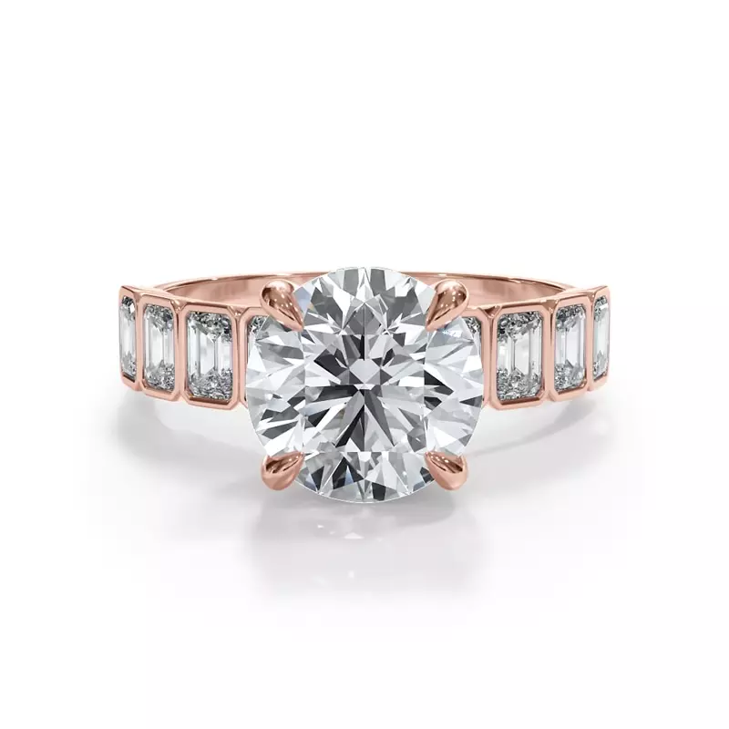 14K Rose Gold Bellora Emerald-Cut Bezel Hidden Halo Engagement Ring