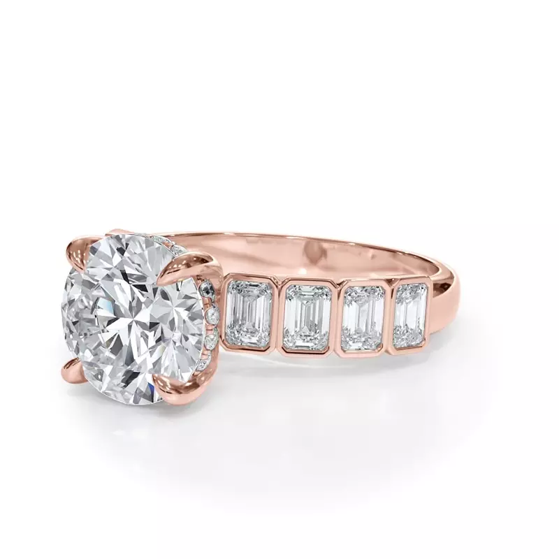 14K Rose Gold Bellora Emerald-Cut Bezel Hidden Halo Engagement Ring