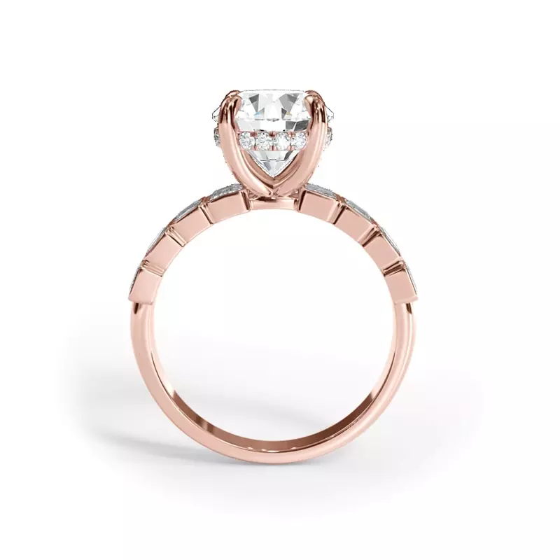 14K Rose Gold Bellora Emerald-Cut Bezel Hidden Halo Engagement Ring