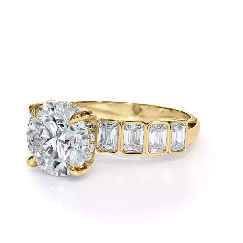14K Yellow Gold Bellora Lab Emerald-Cut Bezel Hidden Halo Engagement Ring