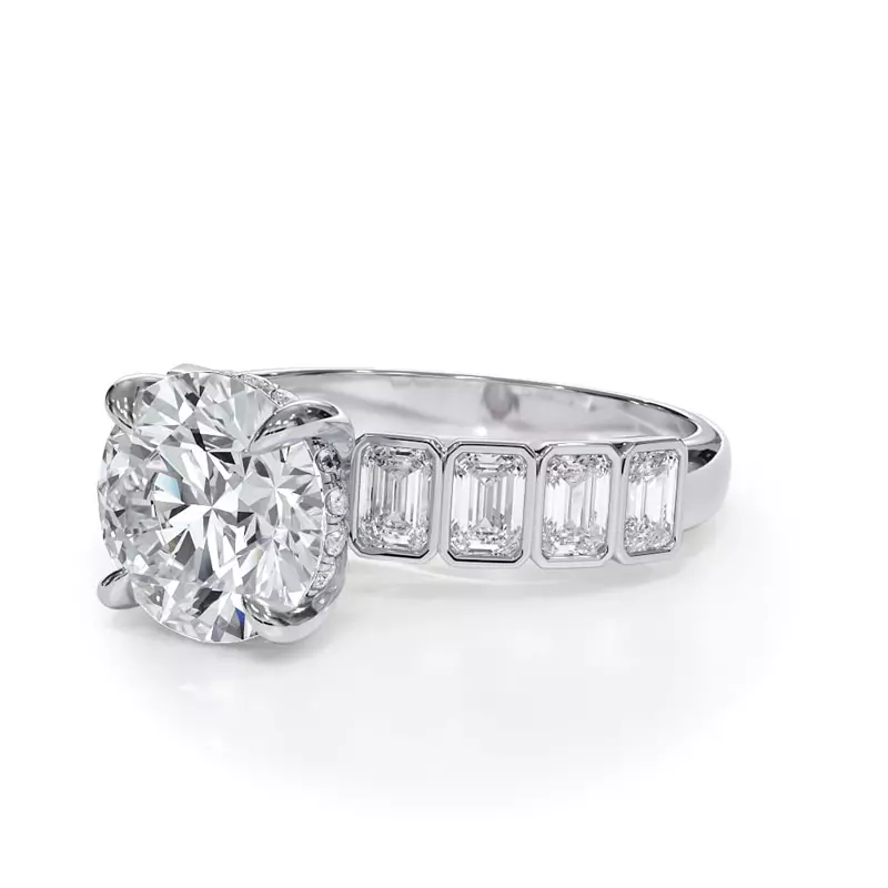 Platinum Bellora Emerald-Cut Bezel Hidden Halo Engagement Ring