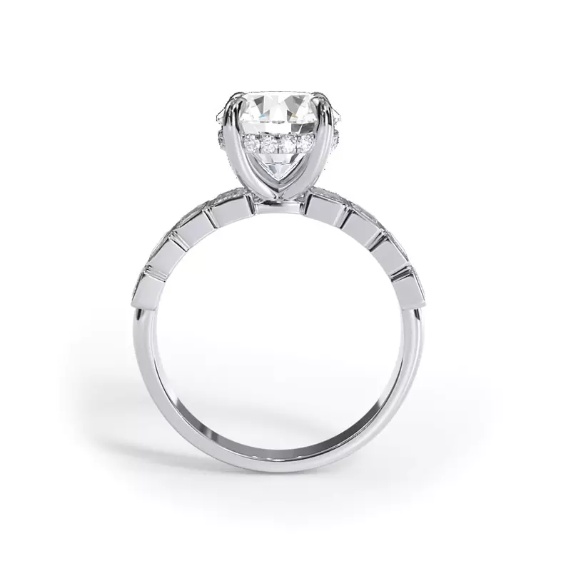 Platinum Bellora Emerald-Cut Bezel Hidden Halo Engagement Ring