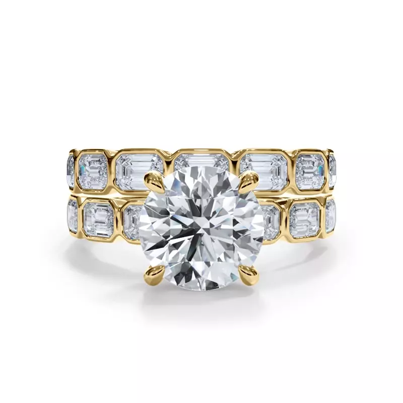 14K Yellow Gold Bellora East-West Emerald-Cut Diamond Bezel Band