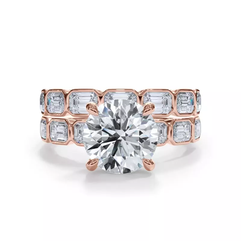 18K Rose Gold Bellora East-West Emerald-Cut Lab Bezel Band