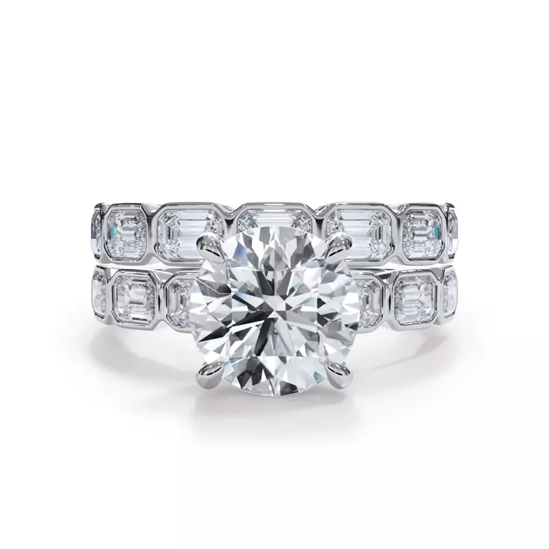 18K White Gold Bellora East-West Emerald-Cut Lab Bezel Band