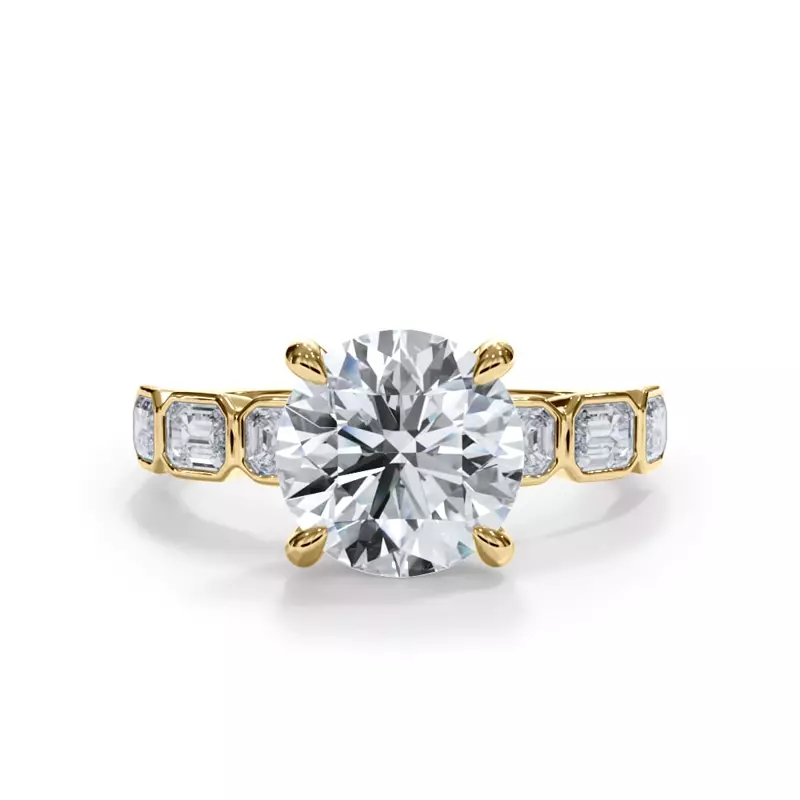 14K Yellow Gold Bellora East-West Emerald-Cut Diamond Bezel Engagement Ring