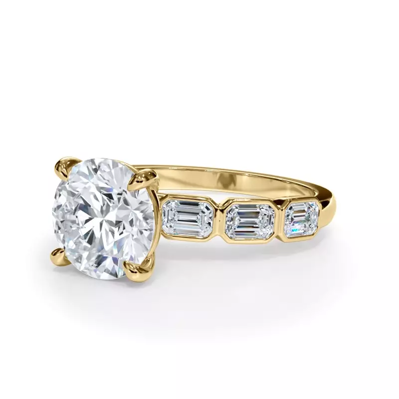 14K Yellow Gold Bellora East-West Emerald-Cut Diamond Bezel Engagement Ring