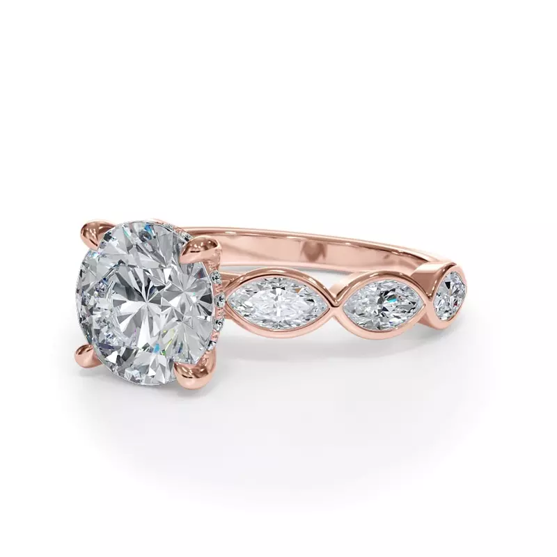 14K Rose Gold Bellora Marquise Bezel Hidden Halo Engagement Ring