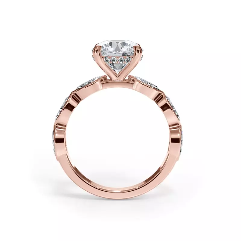 14K Rose Gold Bellora Marquise Bezel Hidden Halo Engagement Ring