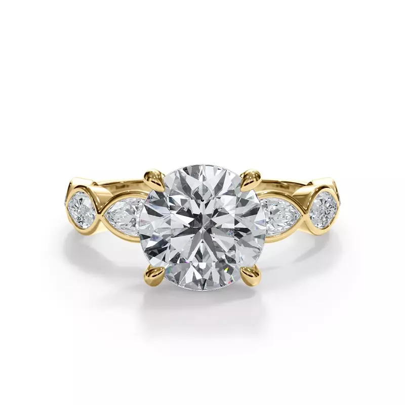14K Yellow Gold Bellora Lab Marquise Bezel Hidden Halo Engagement Ring