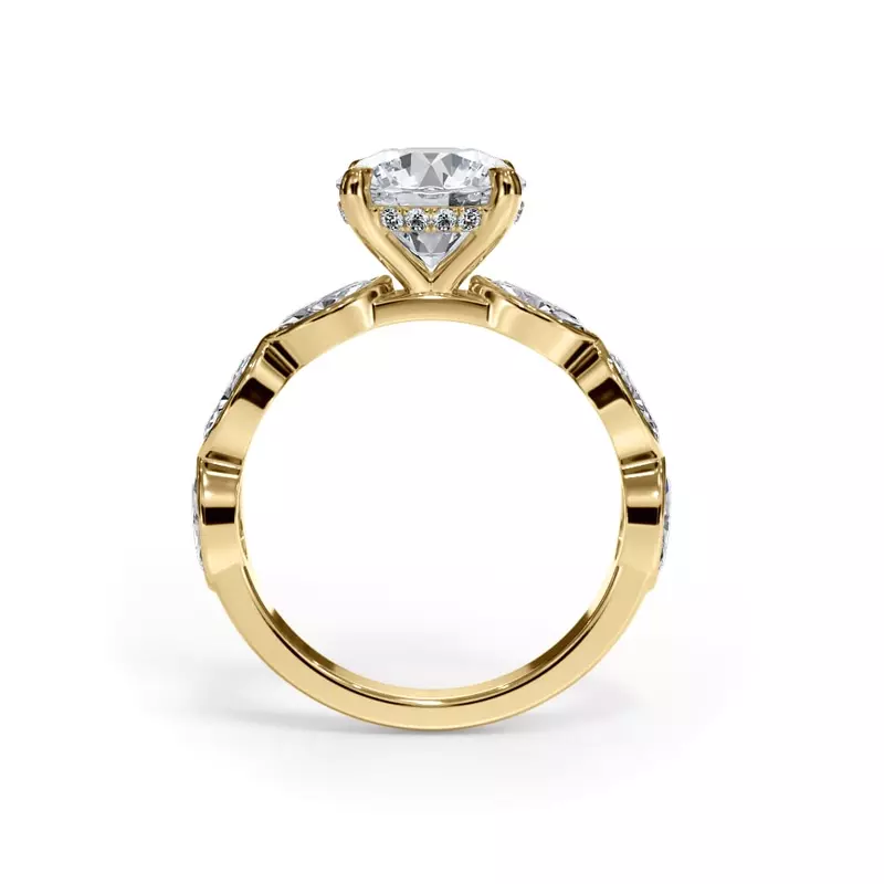 14K Yellow Gold Bellora Lab Marquise Bezel Hidden Halo Engagement Ring