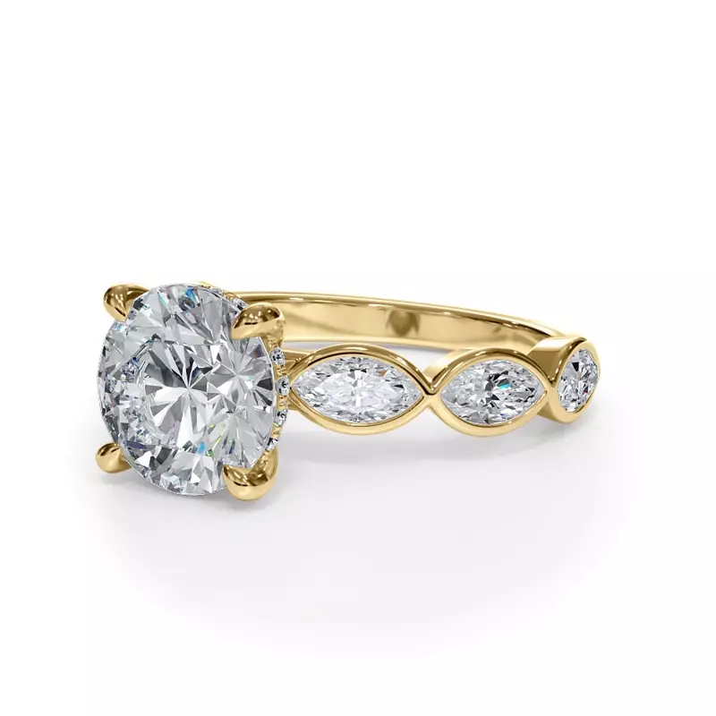 14K Yellow Gold Bellora Marquise Bezel Hidden Halo Engagement Ring